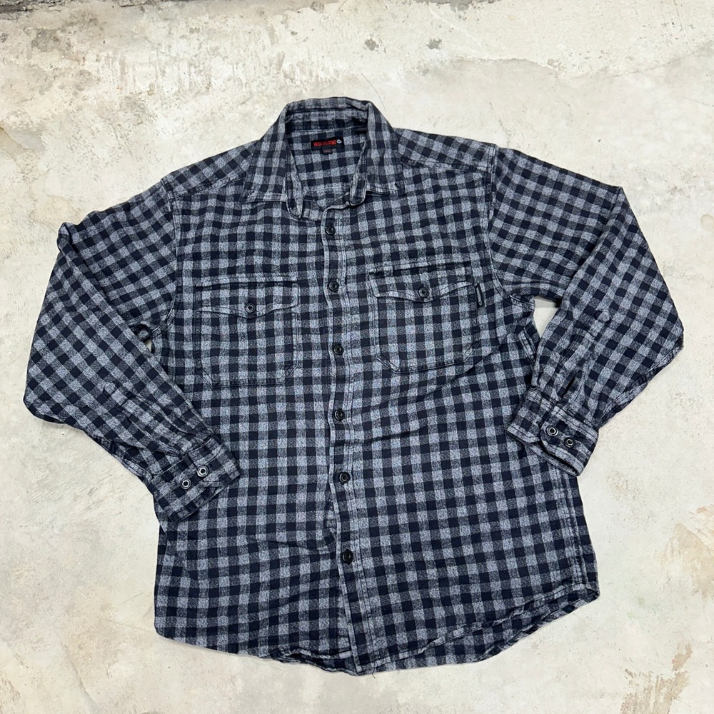 Wolverine Plaid Flannel Shirt Long Sleeve Button‎ Up Men M M Cotton Made India